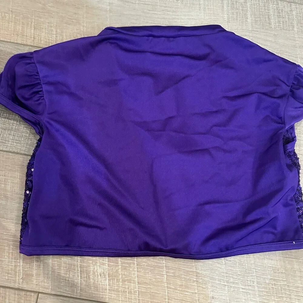 CURTAIN CALL COSTUMES PURPLE CROPPED DANCE COSTUME TOP CXL #E1857 ZIP FRONT